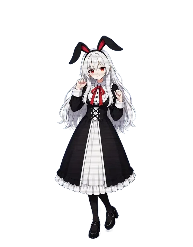 銀髪と黒いうさみみ、黒いゴシックロリータドレス姿のりりすちゃん